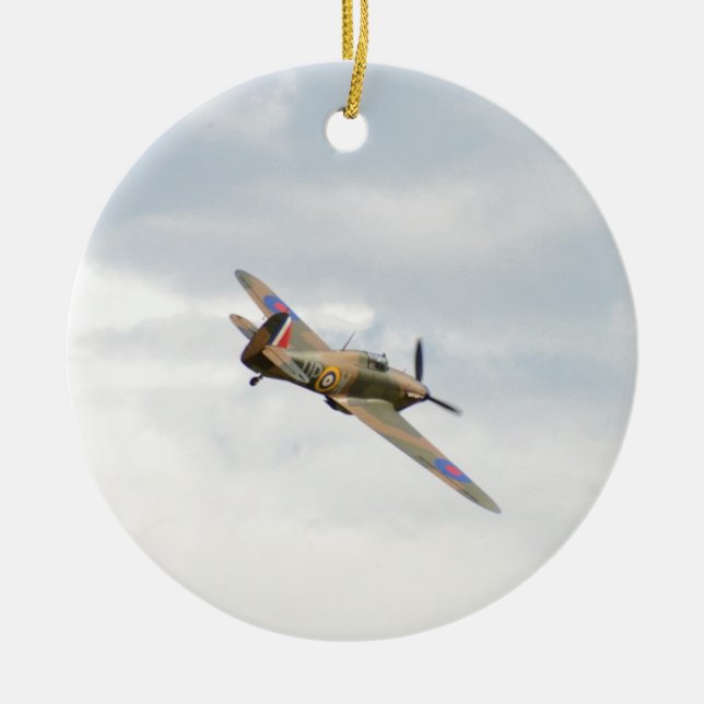 Hawker Hurricane In The Clouds Ceramic Tree Decoration (Front)