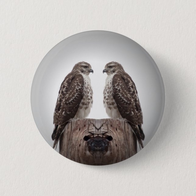 Hawks on a post 6 cm round badge (Front)