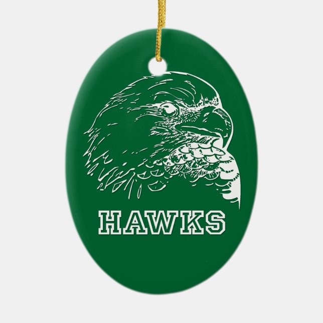 Hawks on Green Oval Ceramic Tree Decoration (Front)