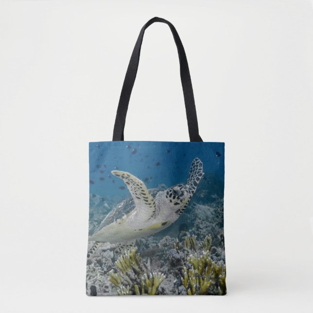 Hawksbill Sea Turtle Swimming Tote Bag (Front)