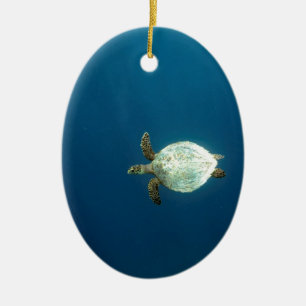 Hawksbill sea turtle swimming underwater ceramic tree decoration