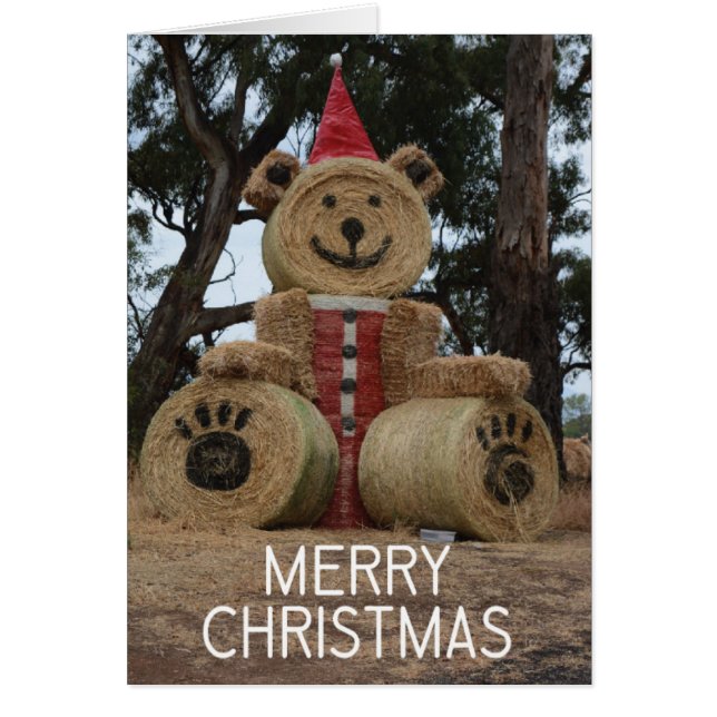 Hay bale bear Christmas card (Front)