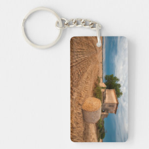 Hay bale in Provence field Key Ring