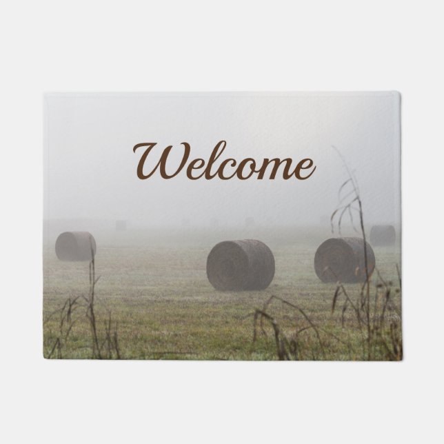Hay Bales In The Fog Welcome Doormat (Front)