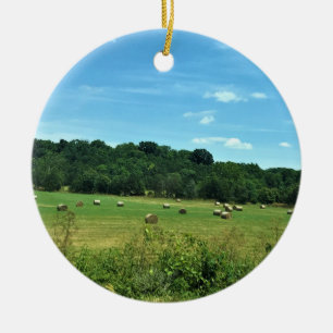 Hay Bales, Wytheville, Virginia Ceramic Tree Decoration