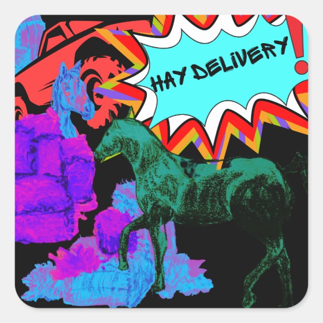 hay delivery comic style square sticker (Front)