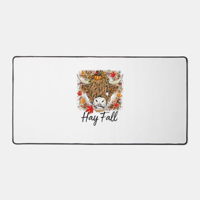 Hay Fall Highland Cow Leopard Thanksgiving Heifer  Desk Mat (Front)