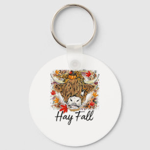 Hay Fall Highland Cow Leopard Thanksgiving Heifer  Key Ring