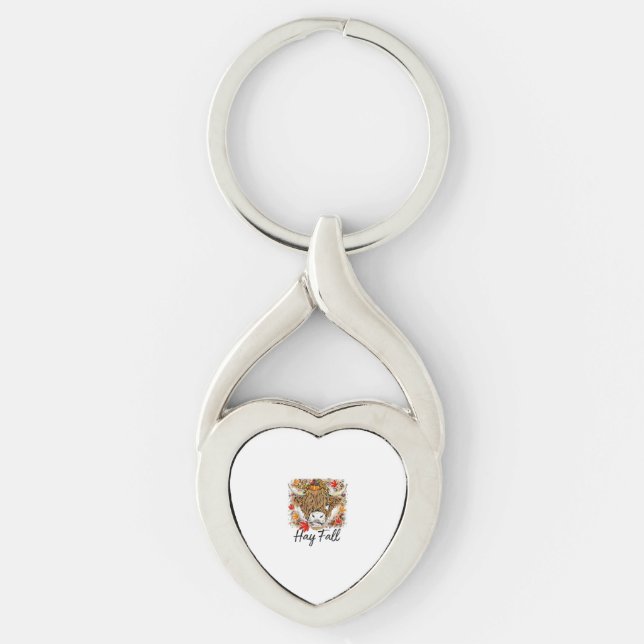 Hay Fall Highland Cow Leopard Thanksgiving Heifer  Key Ring (Front)