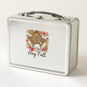 Hay Fall Highland Cow Leopard Thanksgiving Heifer Metal Lunch Box