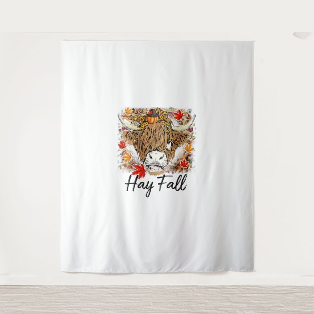 Hay Fall Highland Cow Leopard Thanksgiving Heifer  Tapestry (Front)