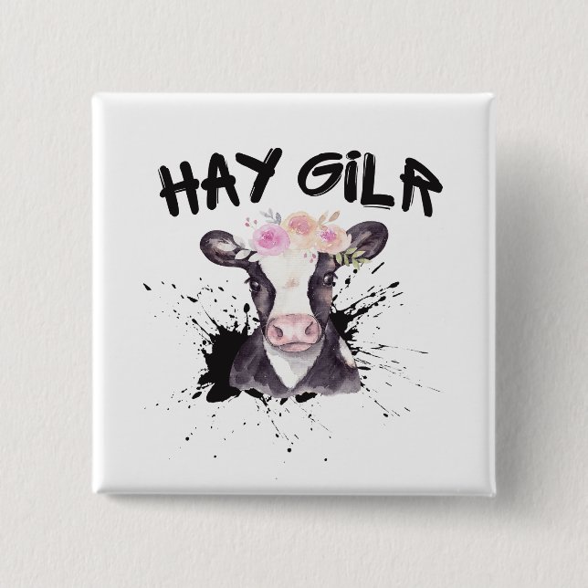 Hay Girl Farmer Funny Cattle Cow Farm Lovers 15 Cm Square Badge (Front)