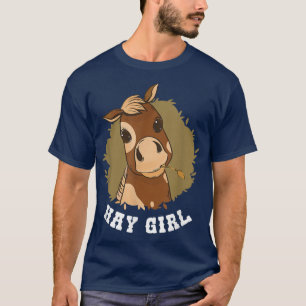 Hay Girl Farmer Woman Cute Horse Pony Eating Barle T-Shirt