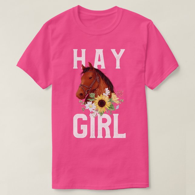 Hay Girl Floral Horse Horseback Riding Equestrian T-Shirt (Design Front)