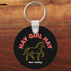 Hay Girl Hay Retro Horse Graphic 2026 Western Chic Key Ring