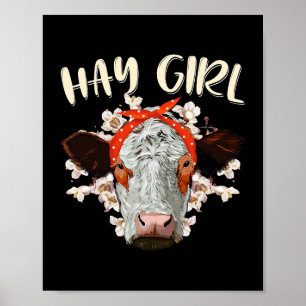 Hay Girl Heifer Farmer Cow Bandanna Poster