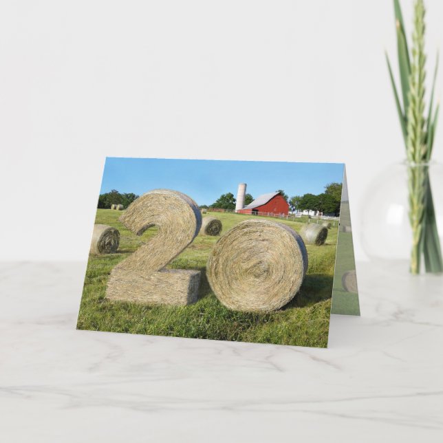 "Hay! Happy 20th!" greeting card with Hay Bales (Front)