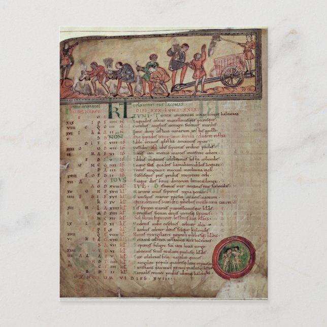 Hay-making and ploughing, from a Calendar Postcard (Front)