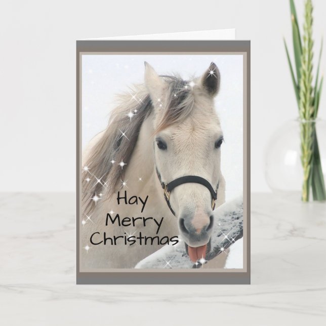 Hay Merry Christmas Horse Farm Animal Humour Card (Front)