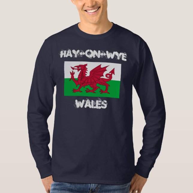 Hay-on-Wye, Wales with Welsh flag T-Shirt (Front)