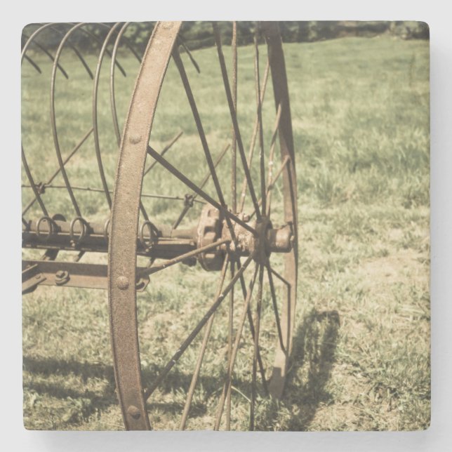 Hay Rake Wheel Aged Stone Coaster (Front)