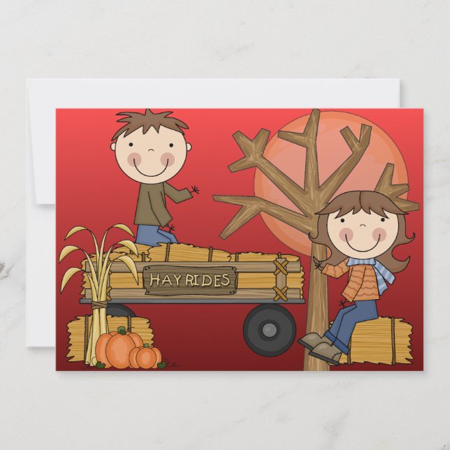 Hay Ride Autumn Party Invitations (boy) (Front)