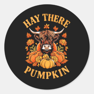 Hay There Pumkin Highland Cow Fall Autumn Thanksgi Classic Round Sticker