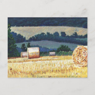 Haybales on hillside oil on canvas postcard