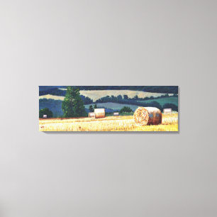 Haybales on hillside oil on canvas print