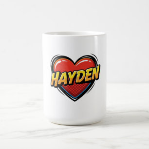 Hayden Comic Pop Art Heart Name Coffee Mug