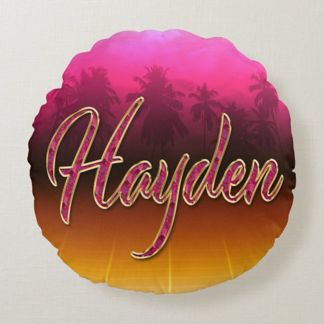 Hayden first name golden pink pillow (Front)