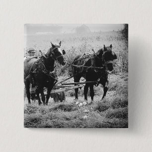 Haying Time in black and White 15 Cm Square Badge