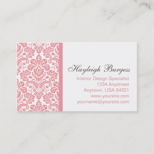 Hayleigh #2 Pink Damask Chic Business Card (Front)