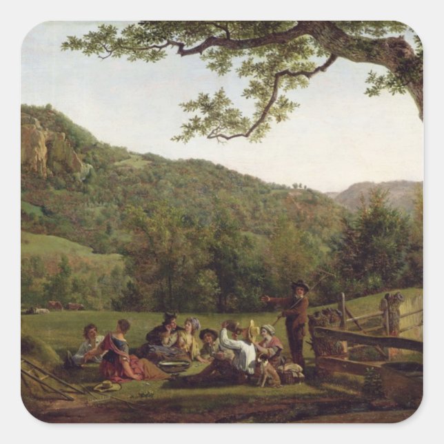 Haymakers Picnicking in a Field Square Sticker (Front)