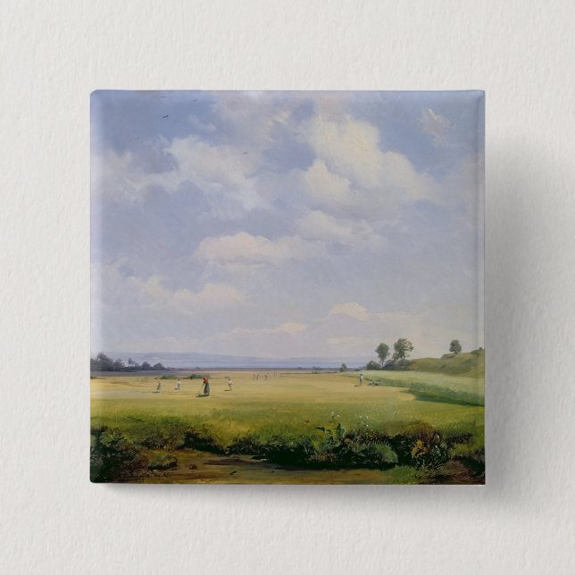 Haymaking, 1838 (oil on canvas) 15 cm square badge (Front)