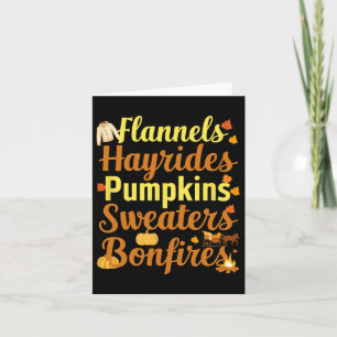 Hayrides Flannel Bonfires Sweaters Fall Halloween Card