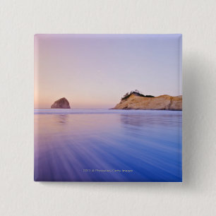 Haystack Rock At Dawn Blurred Blue Purple Waves 15 Cm Square Badge