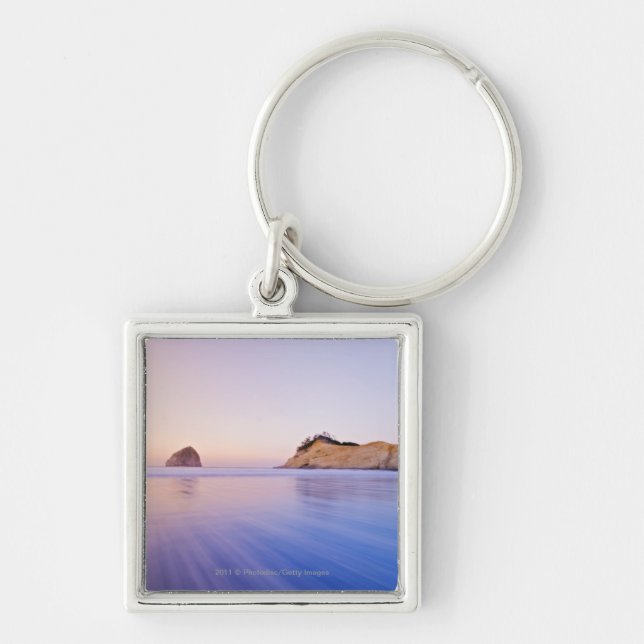 Haystack Rock At Dawn Blurred Blue Purple Waves Key Ring (Front)