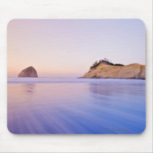 Haystack Rock At Dawn Blurred Blue Purple Waves Mouse Pad