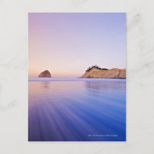 Haystack Rock At Dawn Blurred Blue Purple Waves Postcard