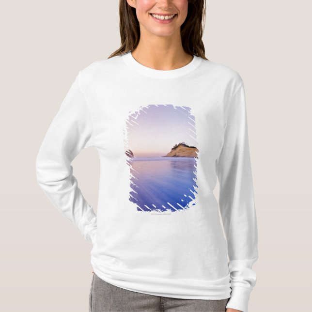 Haystack Rock At Dawn Blurred Blue Purple Waves T-Shirt (Front)