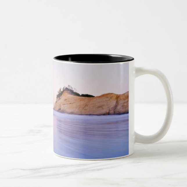 Haystack Rock At Dawn Blurred Blue Purple Waves Two-Tone Coffee Mug (Right)