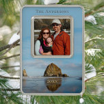 Haystack Rock Family Photo Cannon Beach Christmas  Silver Plated Framed Ornament<br><div class="desc">Haystack Rock Family Photo Cannon Beach Christmas Ornament.  Customise with your favourite Family Photo,  your Name and the Year..</div>