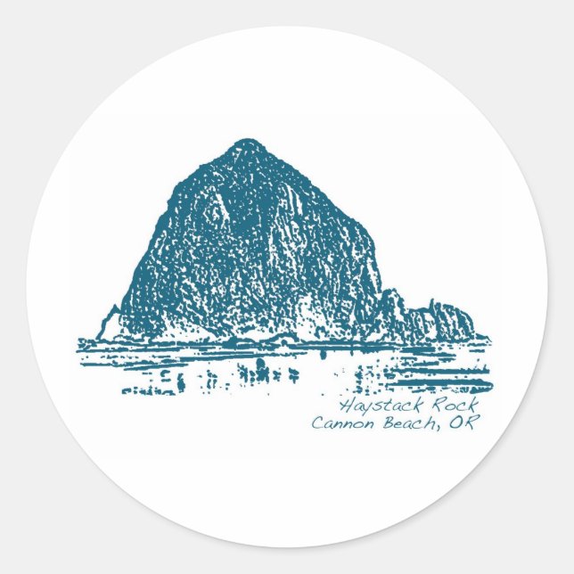 Haystack Rock Illustration Classic Round Sticker (Front)