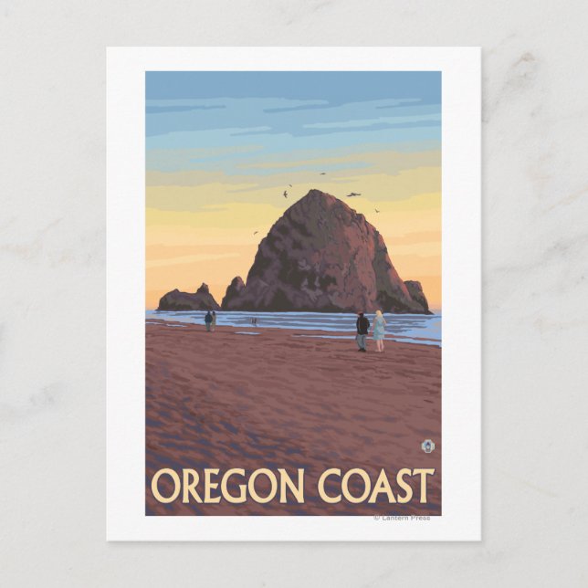 Haystack Rock Vintage Travel Poster Postcard (Front)