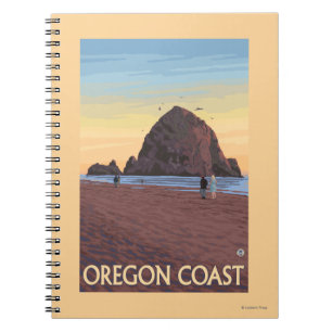 Haystack Rock Vintage Travel Poster Spiral Notebook