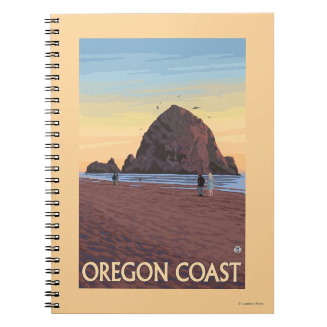 Haystack Rock Vintage Travel Poster Spiral Notebook (Front)