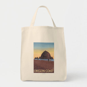 Haystack Rock Vintage Travel Poster Tote Bag