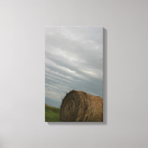 Haystack with storm clouds overhead farm photo canvas print