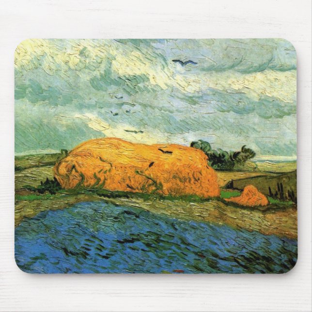 Haystacks Under a Rainy Sky by Vincent van Gogh Mouse Pad (Front)